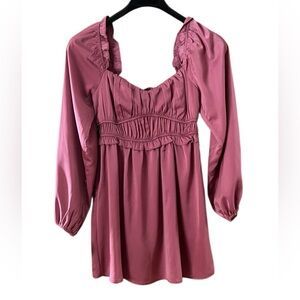 Altar'd State Mauve Ruffled Smocked Waist Long Sleeve Off Shoulder Dress Size S